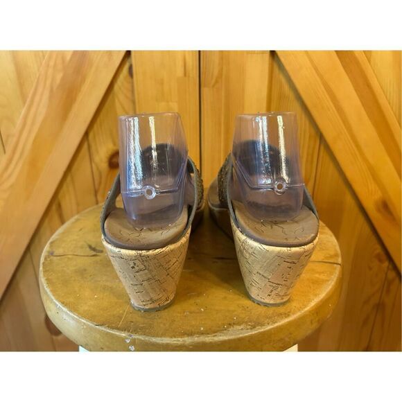 SKECHERS Womens Cork Wedge Sandals Size 10 Gray & Bling - Picture 4 of 10